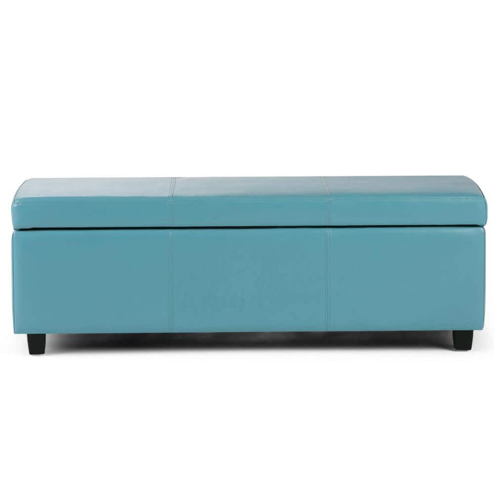 Avalon Round Blue Faux-Leather Storage Footstool