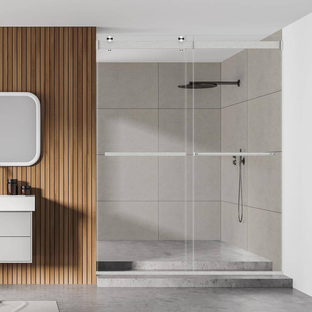 60" W x 76" H Frameless Clear Glass Shower Door with Nickel Finish