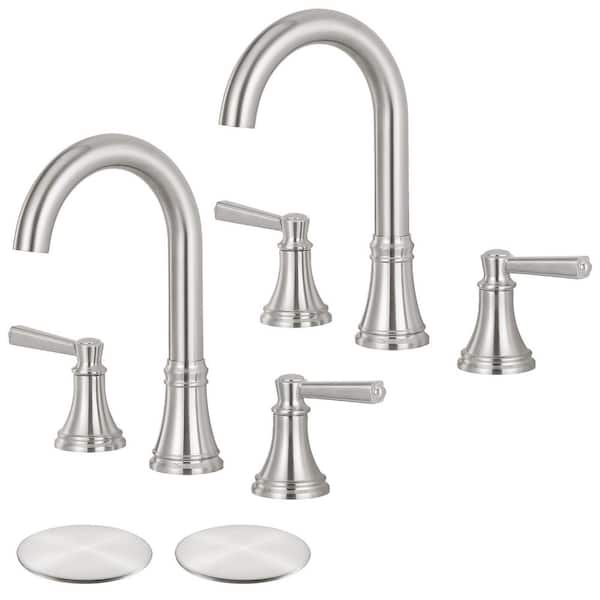 8 in. Widespread Double-Handle High-Arc Bathroom Faucet with Pop Drain in Brushed Nickel (2-Pack)