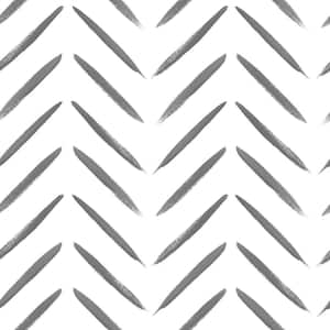Chevron Brush Marks Black and White Non-Pasted Wallpaper (Covers 56 sq. ft.)