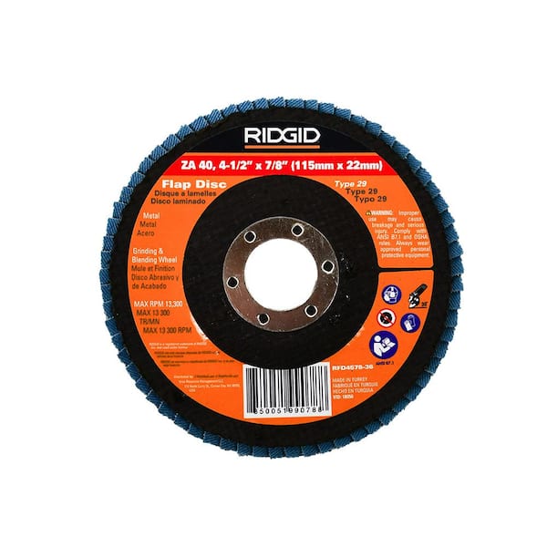 RIDGID Zirconium Flap Disc, 4-1/2 in. x 7/8 in. Type 29, 40 Grit
