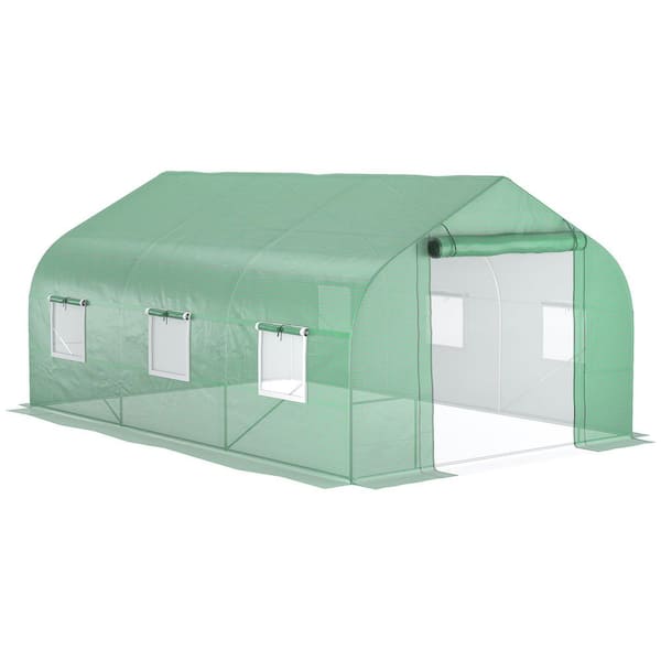 11.5 ft. W x 9.8 ft. D x 6.6 ft. H Walk-in Greenhouse, Tunnel Green House w/ Zippered Mesh Door and 6 Mesh Windows-Green
