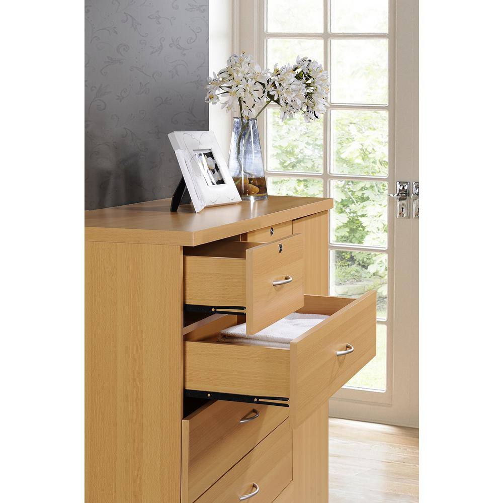 Beech 7-Drawer Chest with Locking Door and Shelves