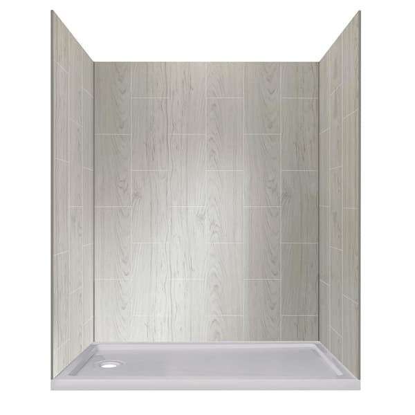 JETCOAT 32 in. x 60 in. x 78 in. Shower Kit in Driftwood with Left Drain Base in White (5-Piece)