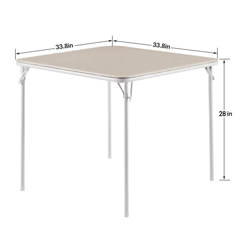 Beige Metal Square Folding Card Table with Collapsible Legs