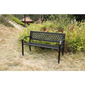 Outdoor Steel 47" Park Bench for Yard, Patio, Garden and Deck, Black Weather Resistant Porch Bench, Park Seating
