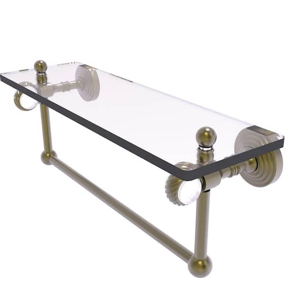 Allied Brass Pacific Grove 16 in. W x 6.4 in. H x 5.13 in. D Glass Rectangular Shelf in Antique Brass with Towel Bar Twisted Accents