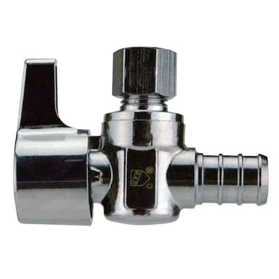 1/2 in. Chrome-Plated Brass PEX Barb x 1/4 in. Compression Quarter-Turn Angle Stop Valve