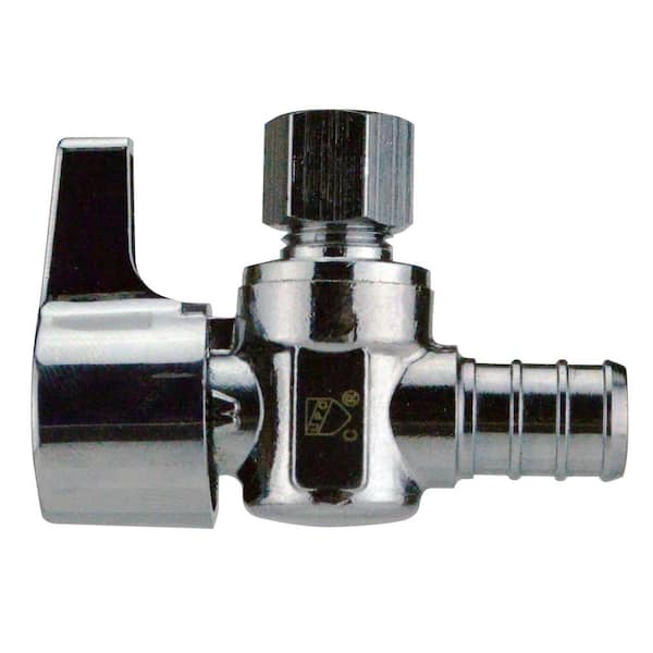1/2 in. Chrome-Plated Brass PEX-B Barb x 1/4 in. Compression Quarter-Turn Angle Stop Valve