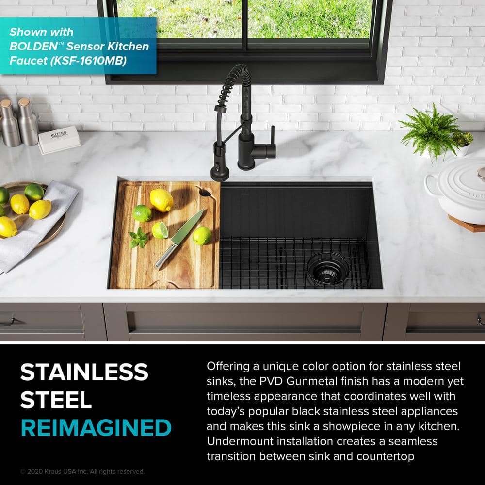 32-inch Black Stainless Steel Undermount Kitchen Sink with Accessories