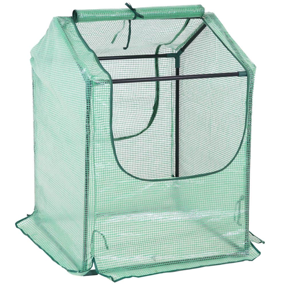 Green 2' x 2' Iron and Polyethylene Mini Greenhouse with Zippered Doors