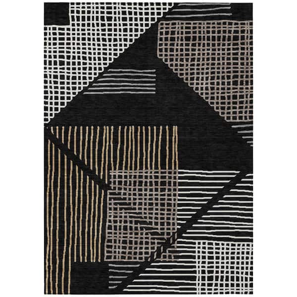 Chantille Machine Washable Indoor/Outdoor Abstract ACN2270 Black 8 ft. x 10 ft. Area Rug