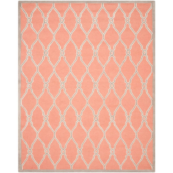 Cambridge 10 ft. x 14 ft. Coral/Ivory Border Geometric Interlaced Area Rug