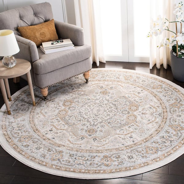 Isabella 5 ft. x 5 ft. Cream/Beige Oriental Round Rug