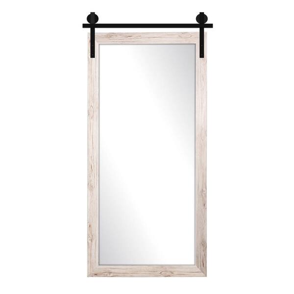 Brandtworks 34 in. W x 76 in. H Rectangle Cream Grain Framed Barn Door Mirror