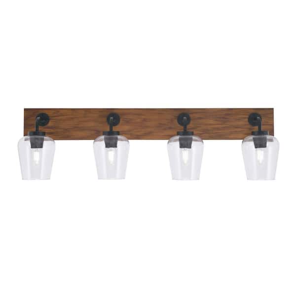 Unbranded Kirby 36.25 in. 4 Light Black and Painted Wood-look Vanity Light with 5 in. Clear Bubble Glass Shades No Bulbs Included