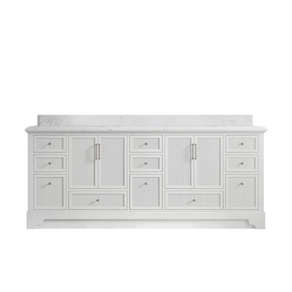 Willow Collections Alys 84 in. W x 22 in. D x 36 in. H Double Sink Bath Vanity in White with 1.5" Empira Quartz Top