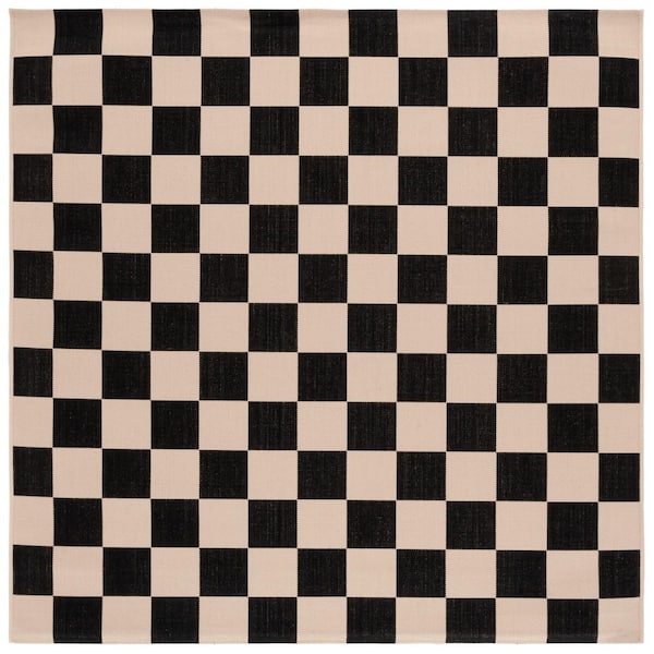 Courtyard Black/Beige 3 ft. x 3 ft. Checkered Indoor/Outdoor Square Area Rug