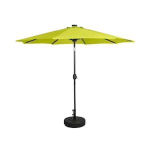 Marina 9 ft. Solar LED Market Patio Umbrella with Bronze Round Free Standing Base in Lime Green