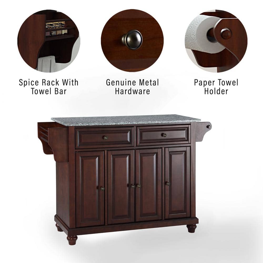 Cambridge White Granite Top Kitchen Island with Storage