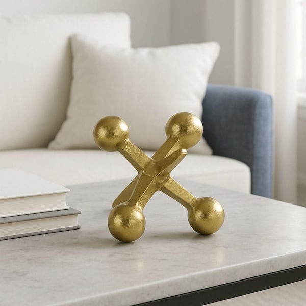 Liv & Skye Gold 7 in. x 5 in. Metal Jacks Abstract Sculpture