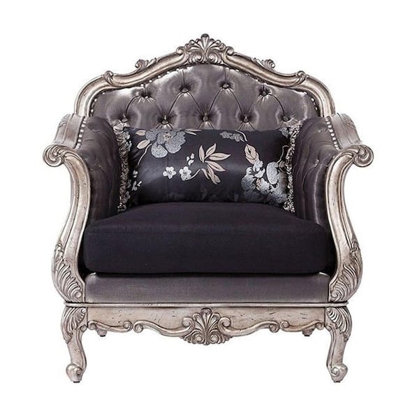 HomeRoots Amelia Silver Gray Fabric Chair & Pillow