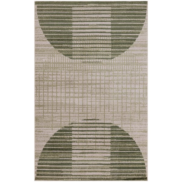 Nourison Astra Machine Washable Ivory Olive 3 ft. x 5 ft. Graphic Contemporary Area Rug