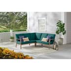 Beachside Rope Look Wicker Outdoor Patio Sectional Sofa Seating Set with CushionGuard Malachite Green Cushions