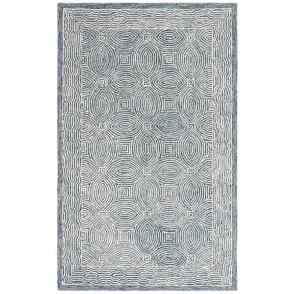 SAFAVIEH Micro-Loop 5 ft. x 8 ft. Navy/Ivory Border Abstract Geometric ...