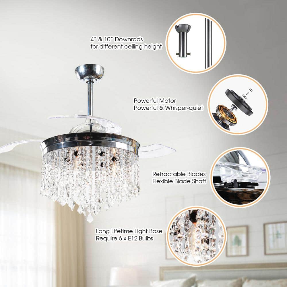 Mateo 42" Chrome Retractable Ceiling Fan Chandelier with Remote