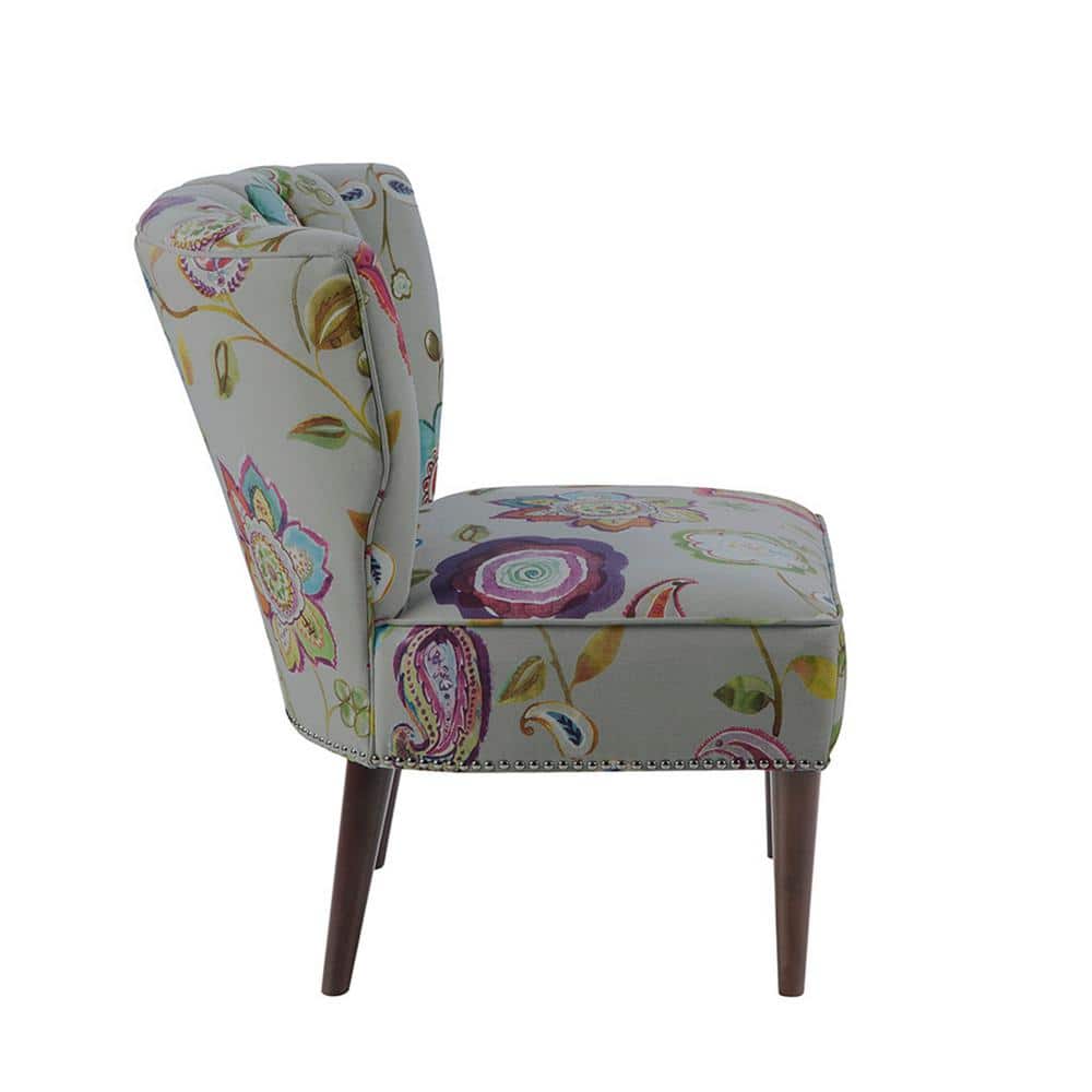 Floral Multicolor Channel Back Slipper Chair with Tapered Legs