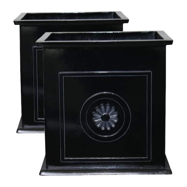 Colony 16 in. W x 16 in. H Square Black Resin Planter Urn (2-Set)