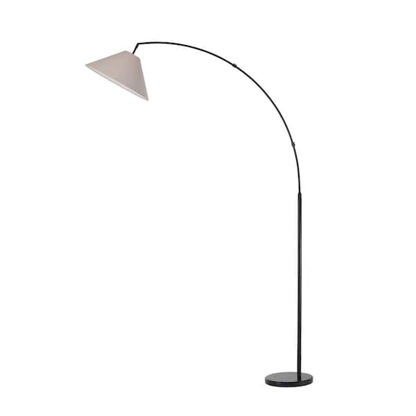 Unbranded 76 in. Black Modern 1-Light Adjustable Arc Floor Lamp with Beige Fabric Shade
