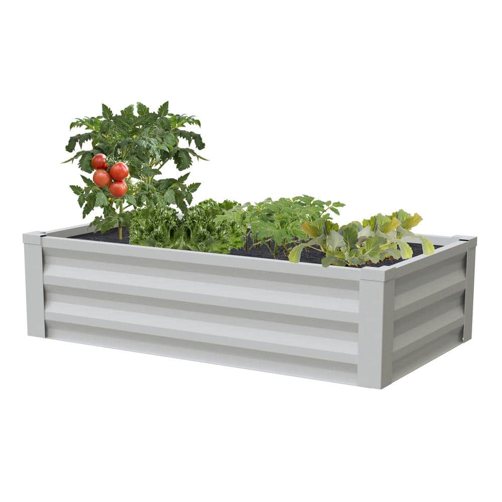Powder-Coated Metal White Raised Garden Bed 24"W x 48"L x 10"H