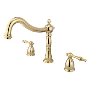 Naples 2-Handle Deck Mount Roman Tub Faucet in Polished Brass