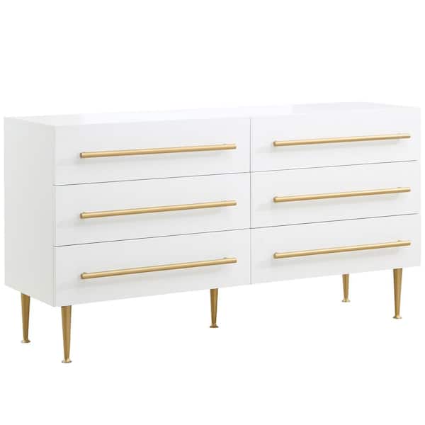 Best Master Furniture Bellanova 6-Drawer White Dresser 34 in. H x 61 in. W x 20 in. D