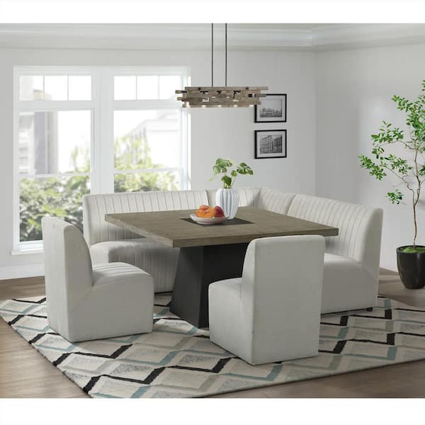 Rizzo Beige Linen Wood Upholstered Dining Corner Chair 1