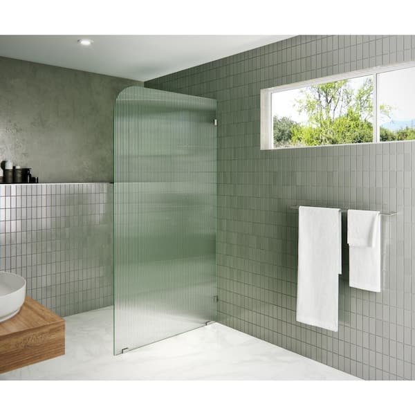 Glass Warehouse 40 in. x 78 in. Frameless Shower Door - Single Fixed Panel Fluted Frosted Radius Right Hand