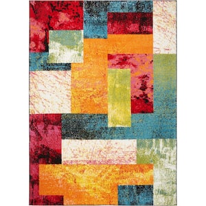 Splash Ivory/Pink 8 ft. x 10 ft. Abstract Area Rug