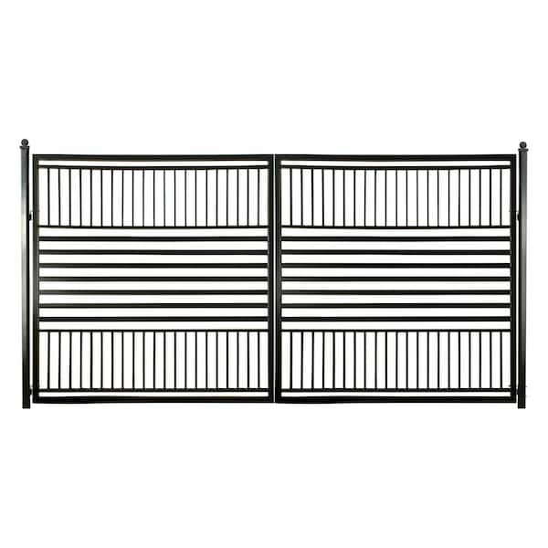 14 ft. x 6 ft. Barcelona Black Metal Steel Dual Swinging Driveway Fence Gate