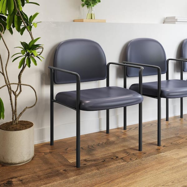Tiffany Comfort Navy Vinyl Polyester Stackable Steel Reception Side Chair with Arms