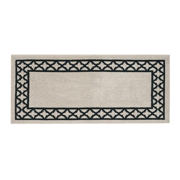 Washable Skid Resistant Natural Twist/Black 2.2 ft. x 5 ft. All Loop Tufted Area Rug