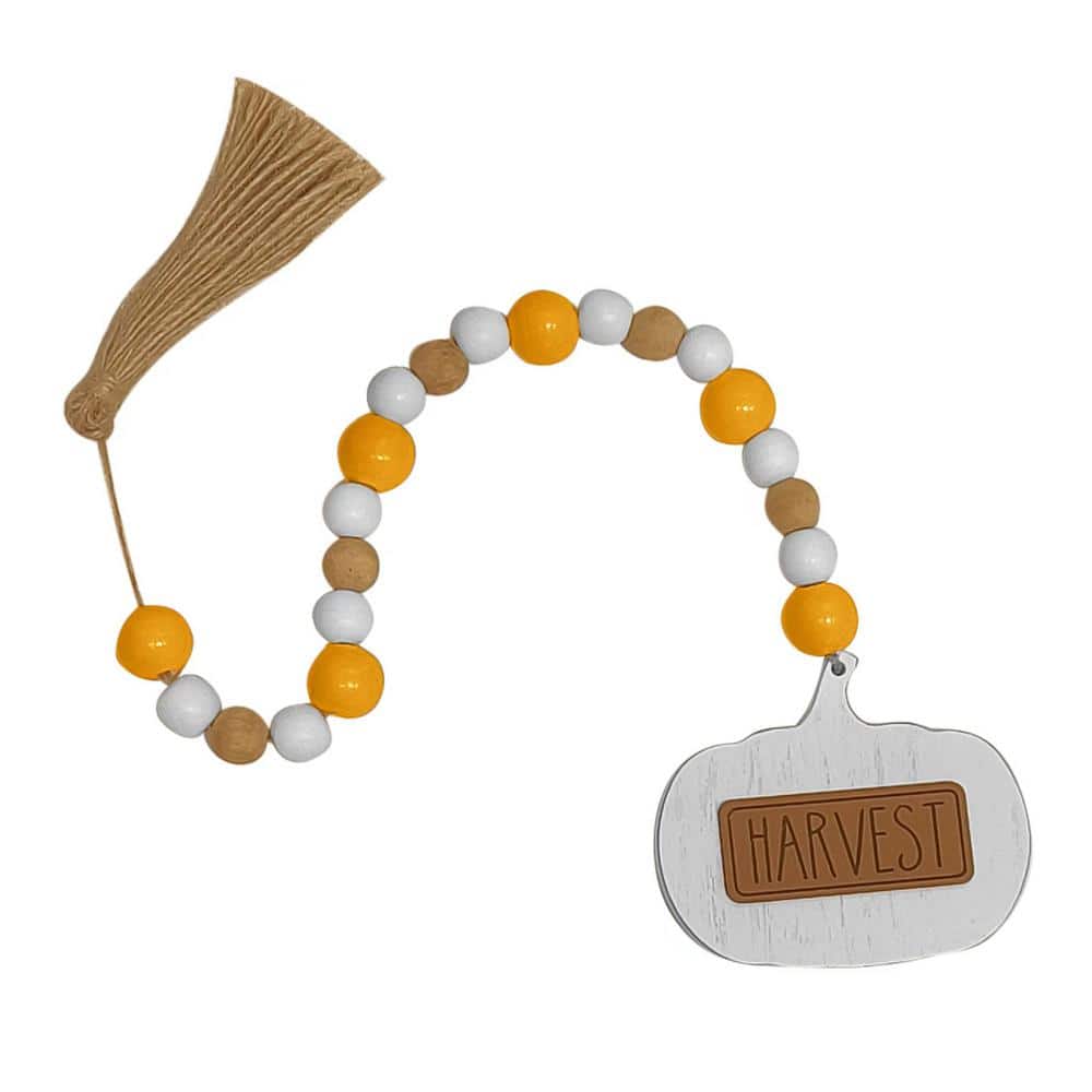 PARISLOFT 19.5 in. White Harvest Pumpkin Wood Bead Garland