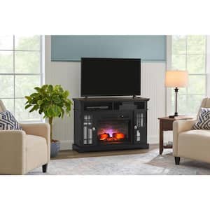 Canteridge 47 in. W Freestanding Media Console Electric Fireplace TV Stand in Black with Clear Lake Oak Top