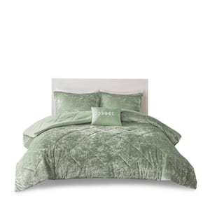 Isabel 4-Piece Green Polyester Full/Queen Velvet Comforter Set