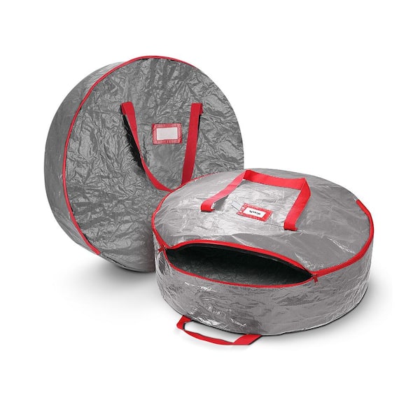 OSTO 24 in. Artificial Gray Water Resistant Christmas Wreath Storage Bag (2-Pack)
