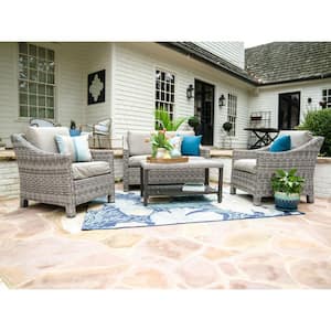 Marietta 4-Piece Wicker Patio Conversation Set with Tan Cushions