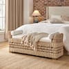 JAYDEN CREATION Joachim Farmhouse Rattan Storage Hollow-Carved Design Bedroom Bench with Acacia Wood Leg-Natural BEVS0982-NAT