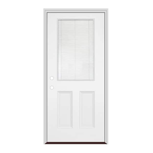 36 in. x 80 in. Right-Hand Inswing 1/2 Lite w/ Blinds Clear Glass Primed White Smooth Fiberglass Prehung Front Door