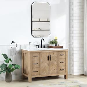 Javier 48 in.W x 22 in.D x 33.9 in.H Single Sink Bath Vanity in Antique Brown with White Grain Composite Stone Top
